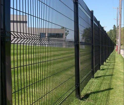 Black galvanised and powder coated 3D welded V bend security fence installation